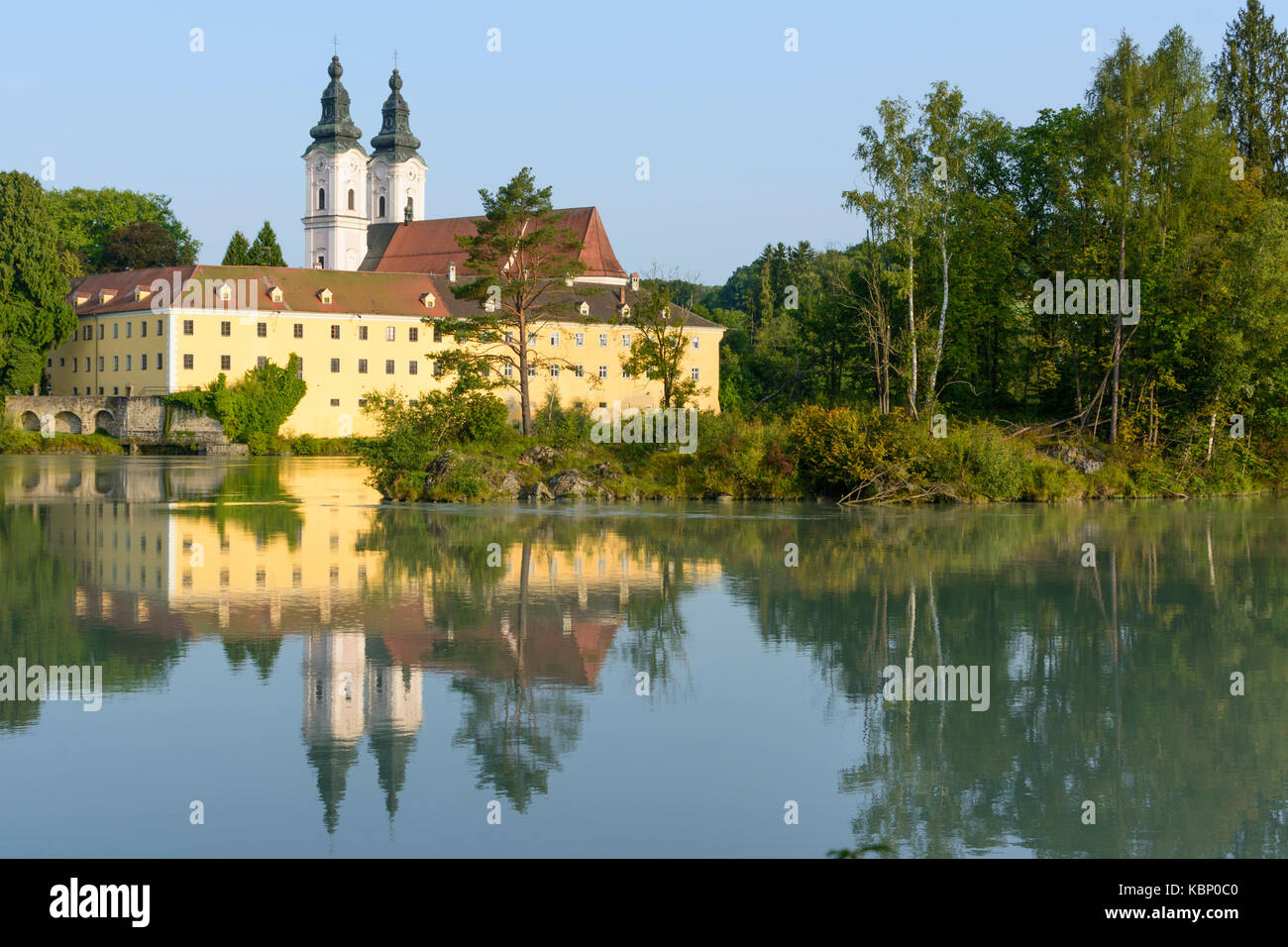 Schloss Kloster Kirche Schloss Vornbach, River Inn, Neuburg am Inn, Niederbayern, Oberbayern, Bayern, Bayern, Deutschland Stockfoto