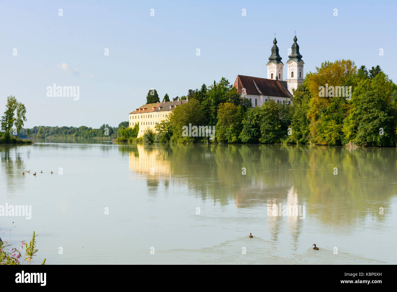 Schloss Kloster Kirche Schloss Vornbach, River Inn, Neuburg am Inn, Niederbayern, Oberbayern, Bayern, Bayern, Deutschland Stockfoto