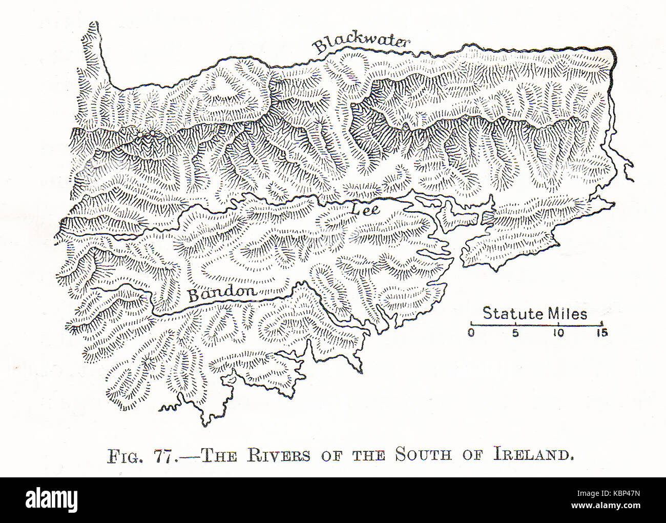 Eine 1914 Karte der großen Flüsse von Lee, Blackwater, und Bandon Süden Irlands Stockfoto