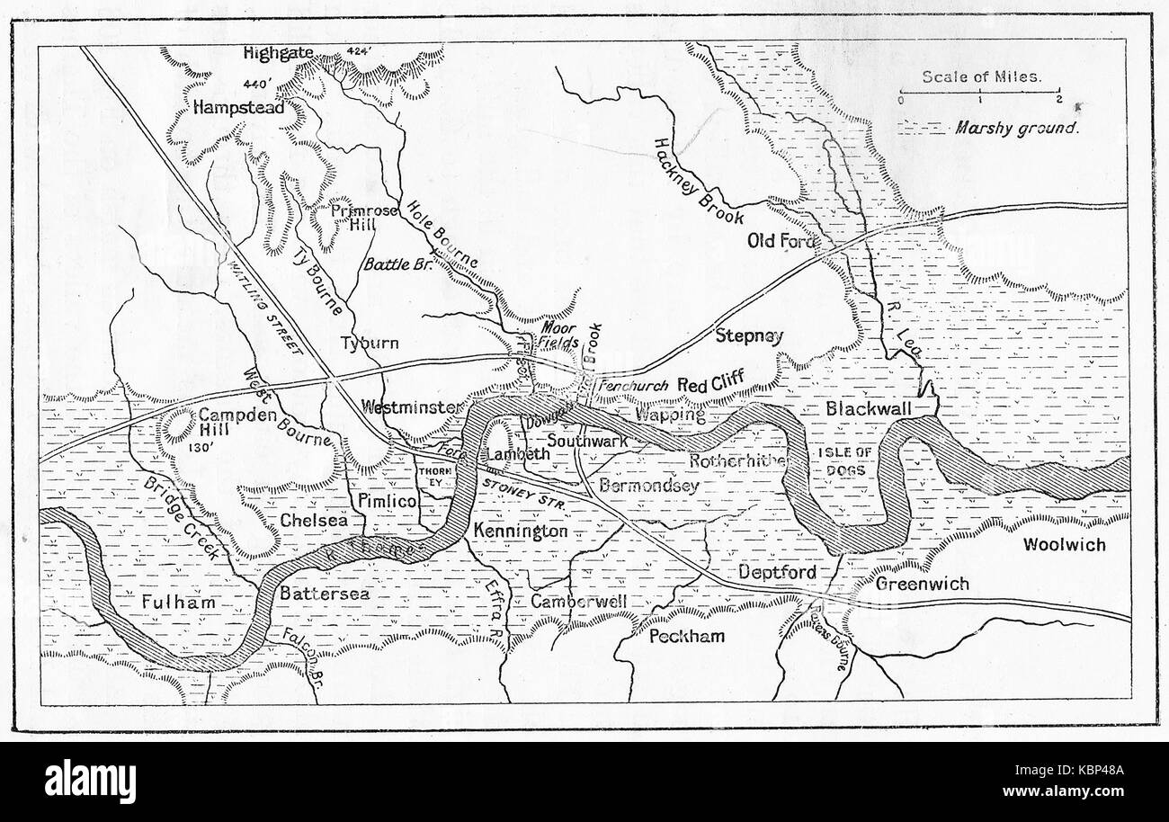 Eine 1914 Karte der Londoner Dörfer, Sümpfen und Flüssen vor der weit verbreiteten Gebäude Stockfoto
