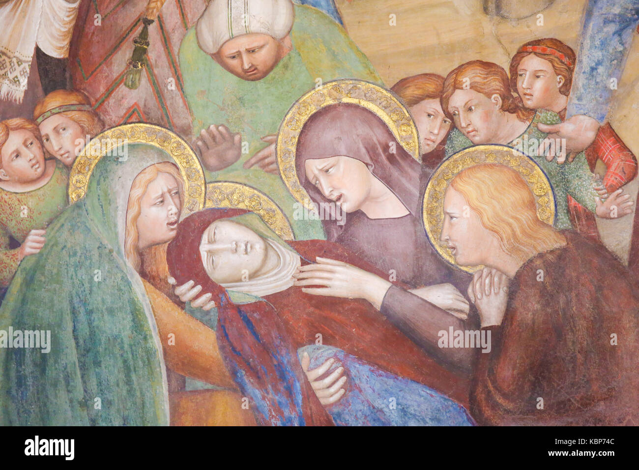 Renaissance Fresko der Tod von Mutter Maria in die Stiftskirche oder Stiftskirche von San Gimignano, Italien. Stockfoto