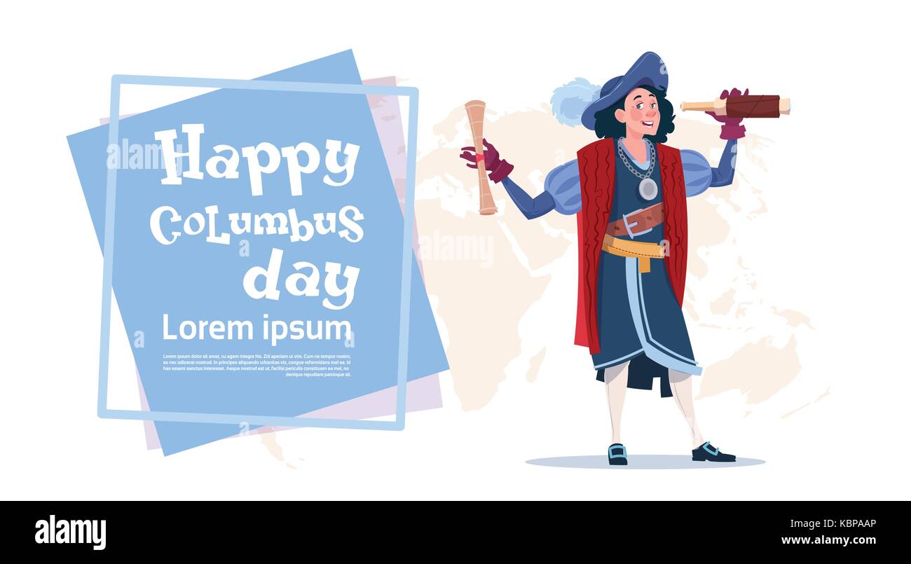 Happy Columbus Day American Discovery Holiday Poster Grußkarten Stock Vektor