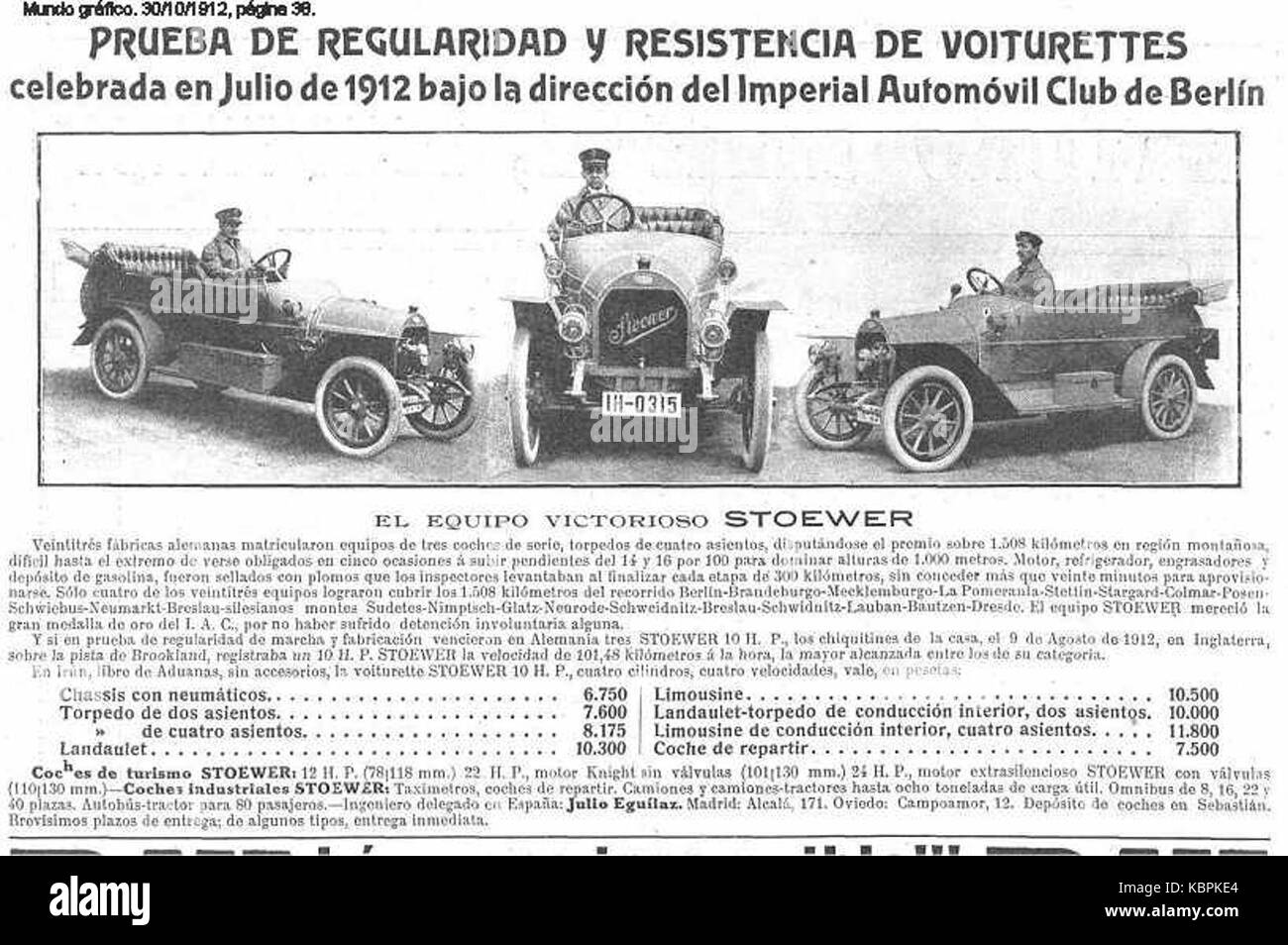 1912 Automoviles Stoewer equipo victorioso Stockfoto