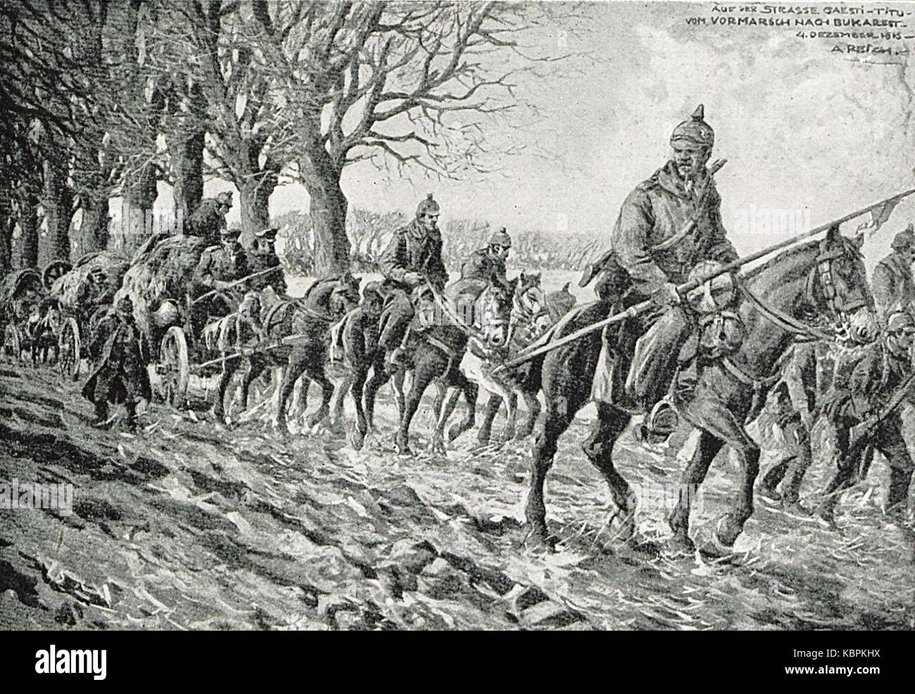 1916 Albert Reich Dambovita, trupe relevant in Mars spre Bucuresti, la Gaesti p42 Stockfoto
