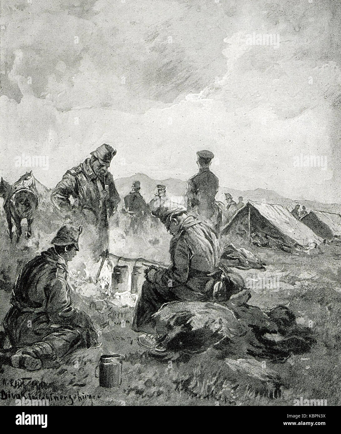 1916 Albert Reich, trupe din Muntii Cibinului Corpul Alpin Deutsch in bivuac p14 Stockfoto