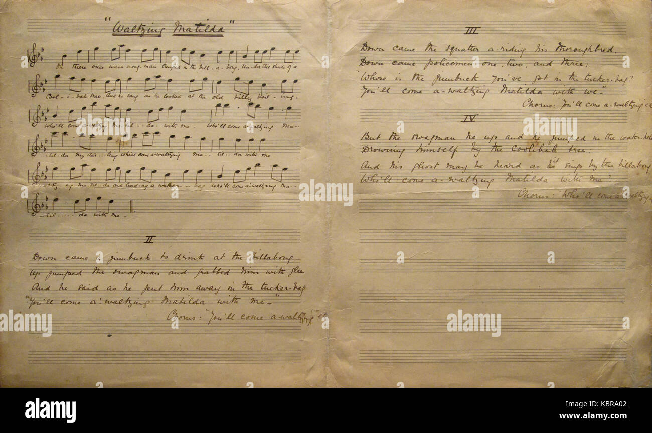Waltzing Matilda Manuskript in der nationalen Bibliothek von Australien Galerie Stockfoto