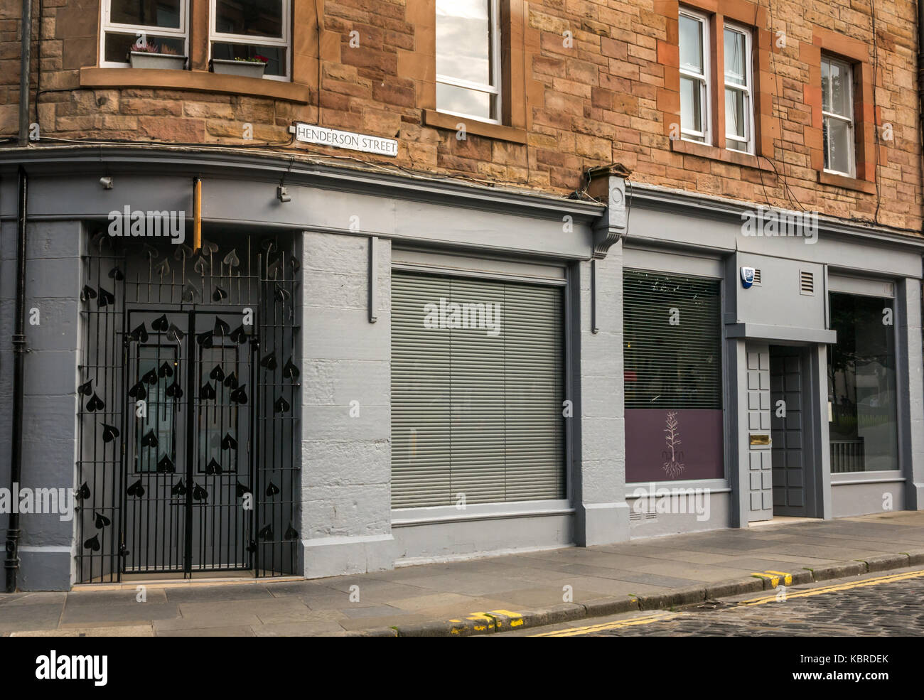 Schlichte Fassade der feinen Küche bio Restaurant namens Norn, Henderson Street, Leith, Edinburgh, Schottland, Großbritannien Stockfoto