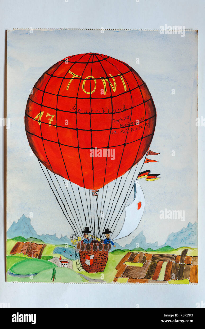 Hot Air Balloon, Zeichnung, Zeichnung der Kinder, 12 Jahre, Deutschland Stockfoto