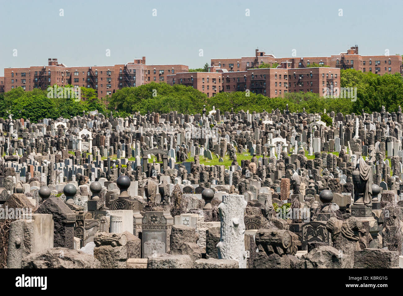 Grabsteine am Mount Zion Friedhof in Maspeth, Queens. Stockfoto