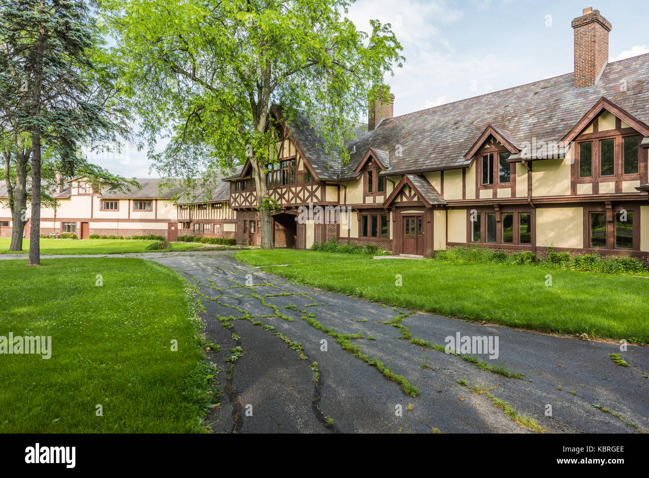 Frei im Tudor-Stil erbaute Herrenhaus in der Reichlichen northwest Vorort von Lake Barrington. Stockfoto