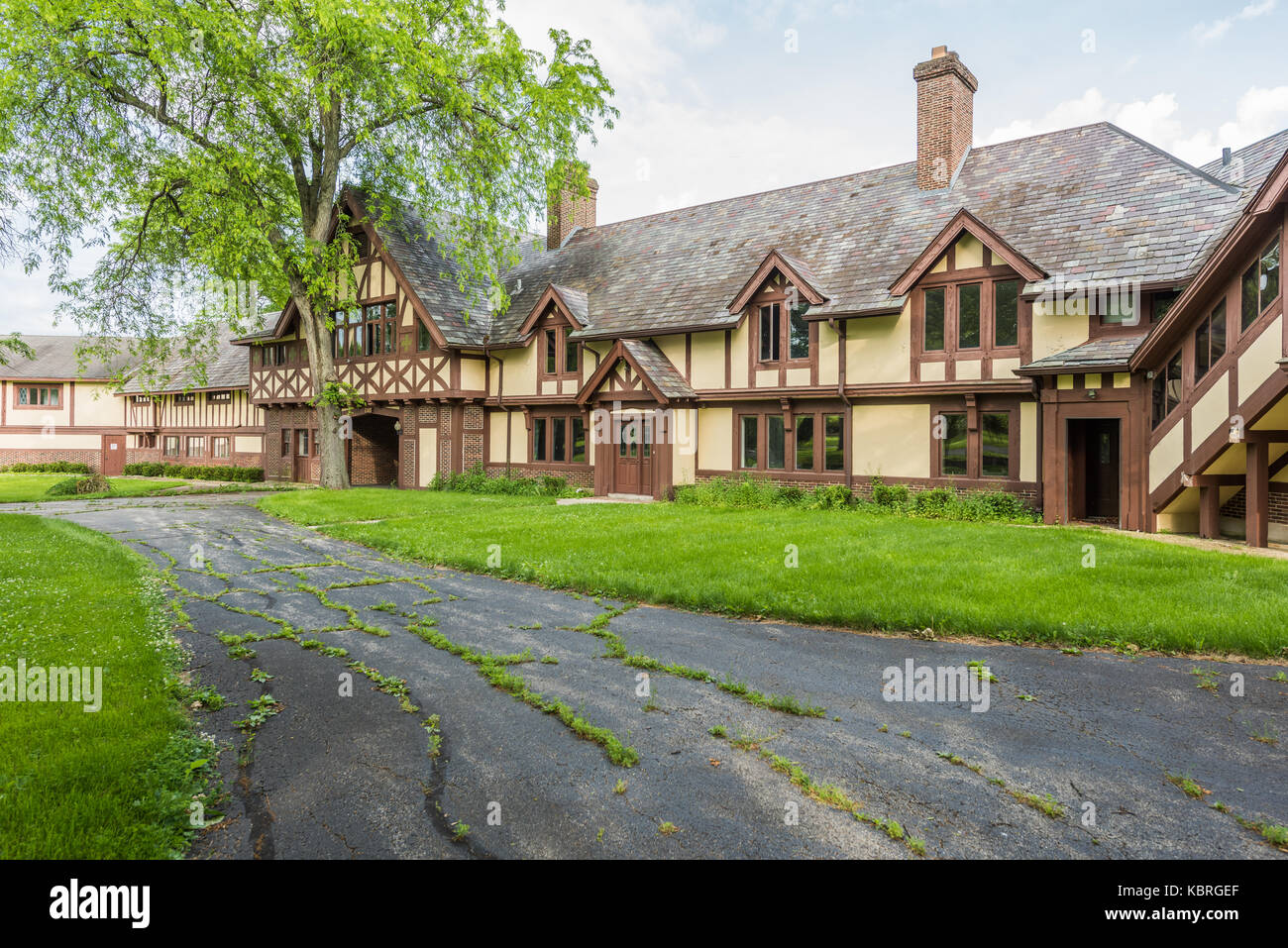 Frei im Tudor-Stil erbaute Herrenhaus in der Reichlichen northwest Vorort von Lake Barrington. Stockfoto