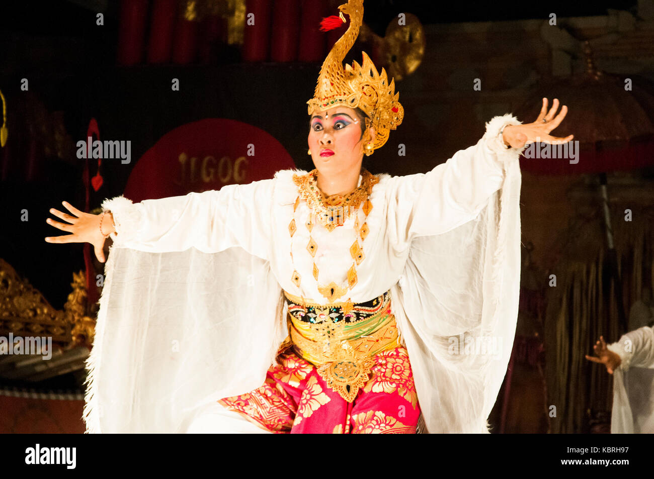 Traditionelle Jegog Tänzer in Ubud, dem kulturellen Hauptstadt von Bali, Indonesien durchführen Stockfoto