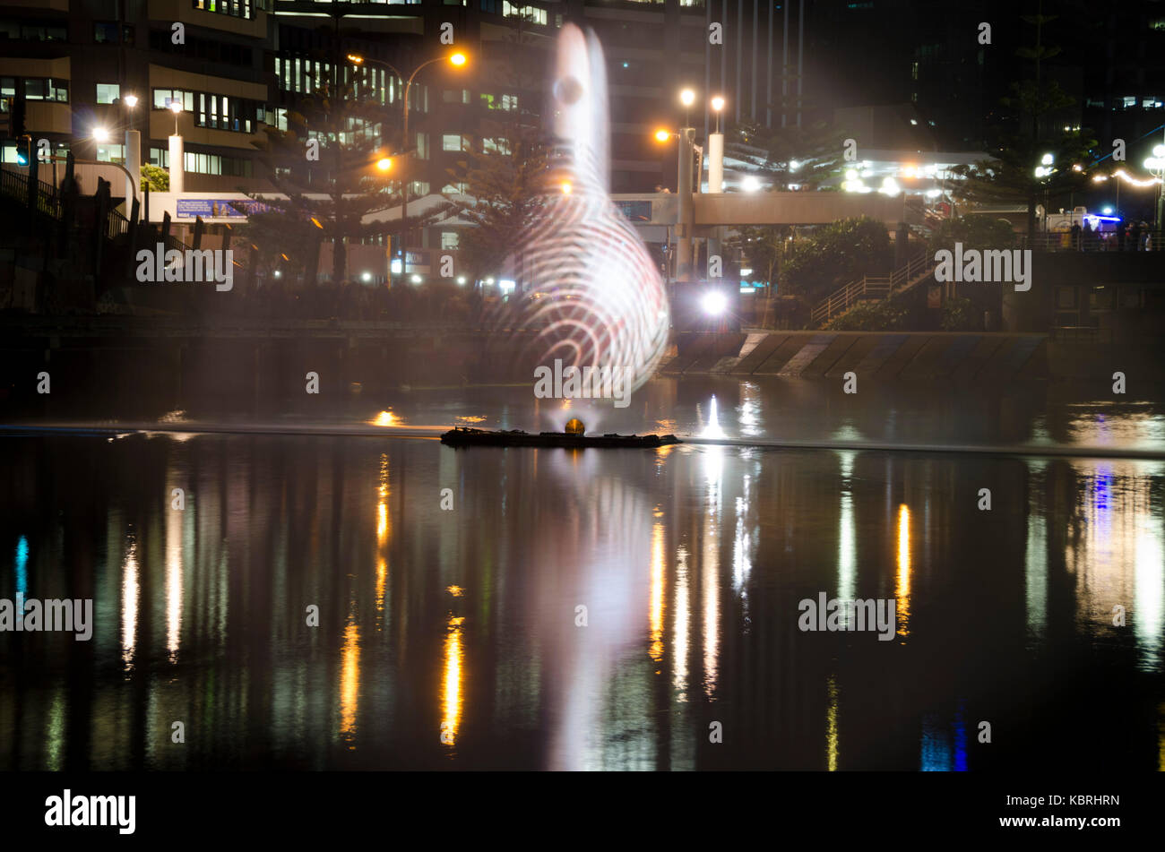 Bilder auf dem Wasser spray projiziert, LUX Festival, Wellington, Neuseeland Stockfoto