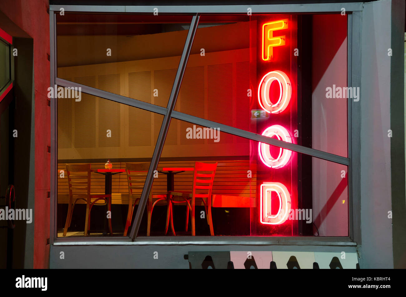 Leuchtreklame 'Nahrung', Cafe, Wellington, Neuseeland Stockfoto