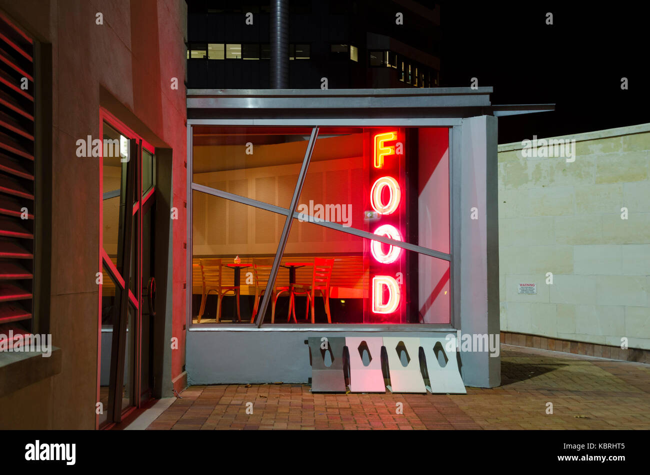 Leuchtreklame 'Nahrung', Cafe, Wellington, Neuseeland Stockfoto