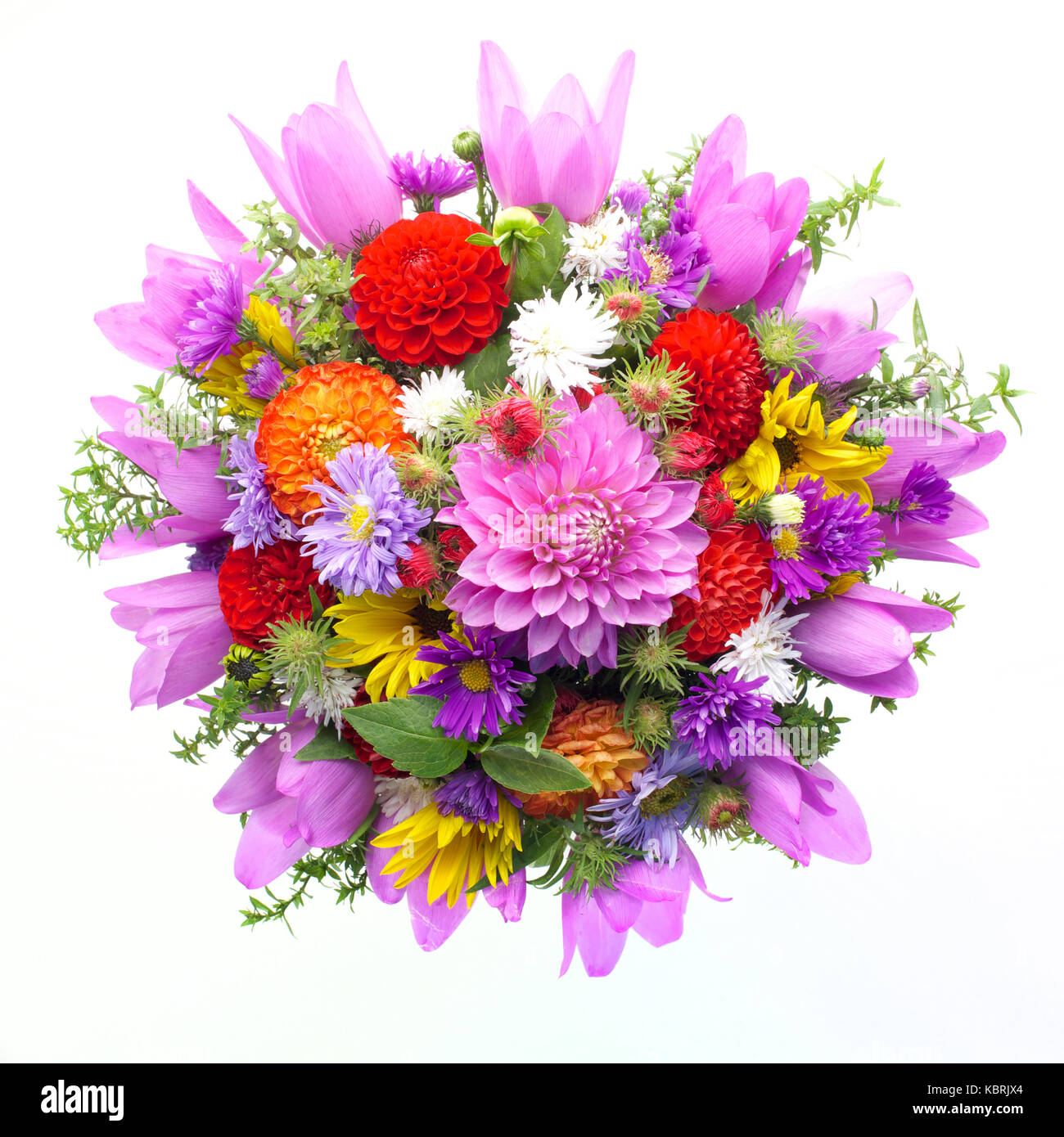 Blumenstrauss Der Blumen Top Anzeigen Isolierten Auf Weissen Hintergrund Stockfotografie Alamy