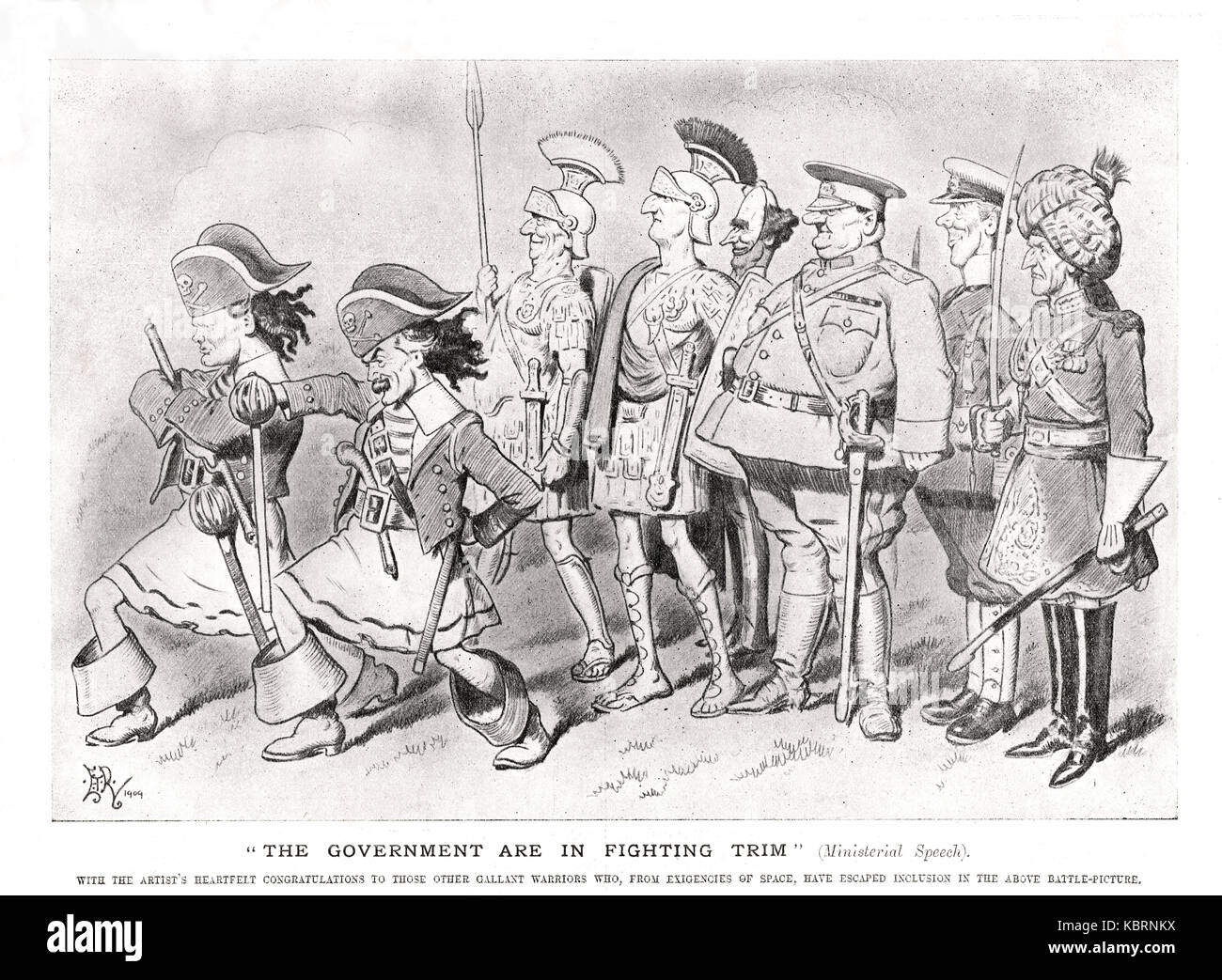 Regierung in Verkleidung kämpfen, Punch 1909. Churchilll & Lloyd George an der Vorderseite Stockfoto