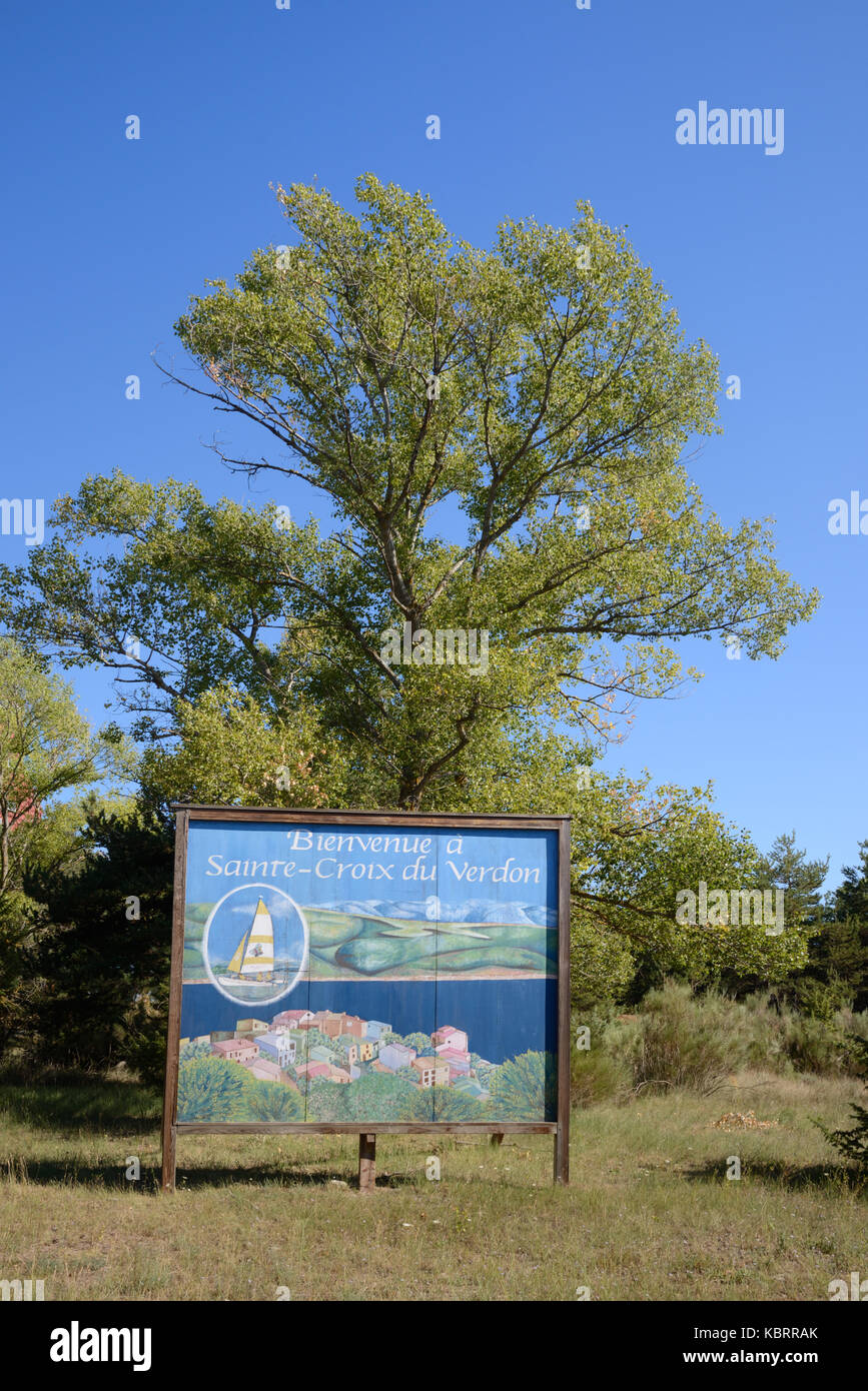 Bemalte Dorf Zeichen für Sainte-Croix-du-Verdon im Département Var Provence Frankreich Stockfoto