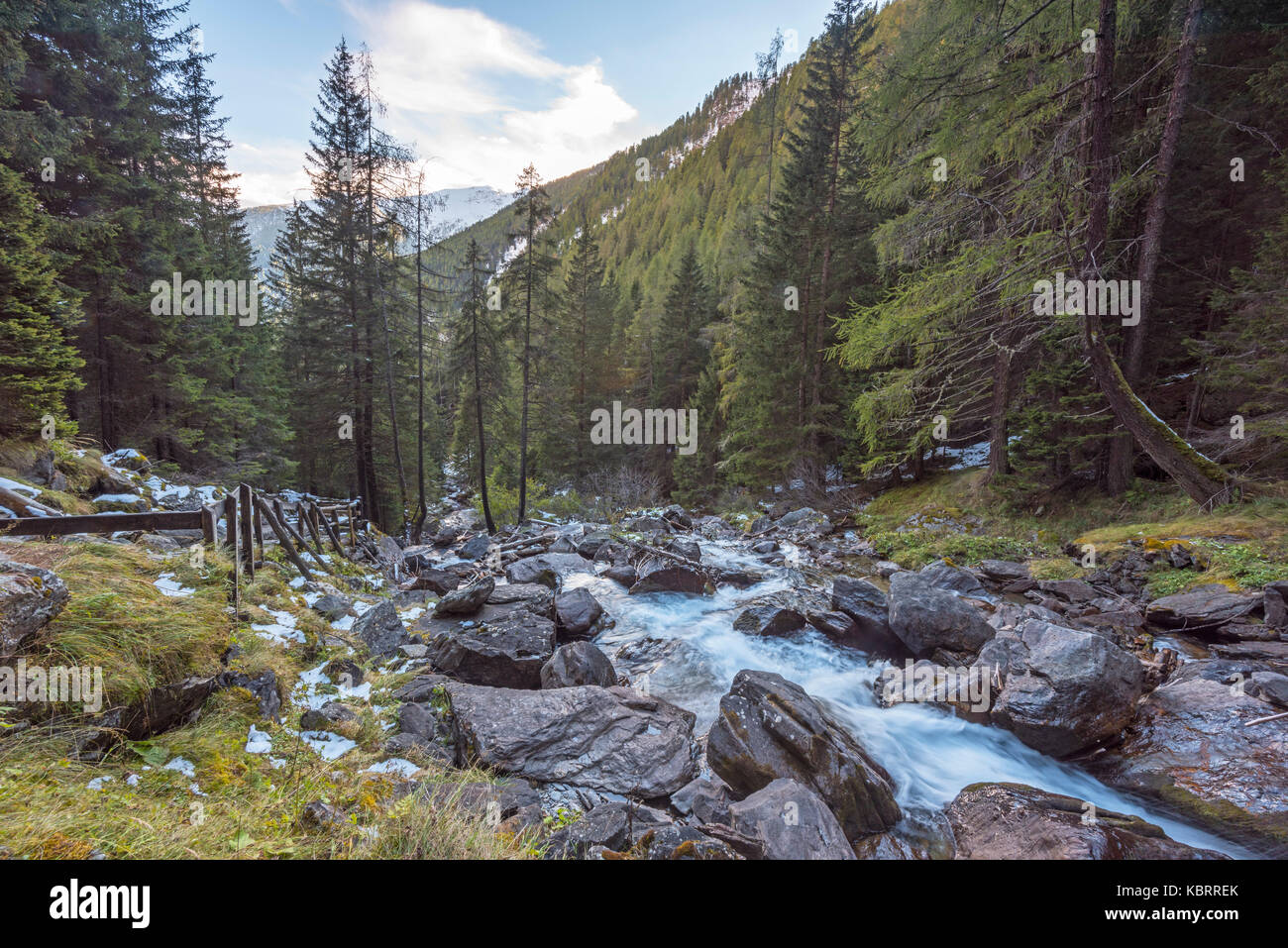 Wildbach Rabbies, Rabbi tal Europa, Italien, Trentino Alto Adige, Trento, Rabbi Tal, Stilfserjoch Naturpark Stockfoto