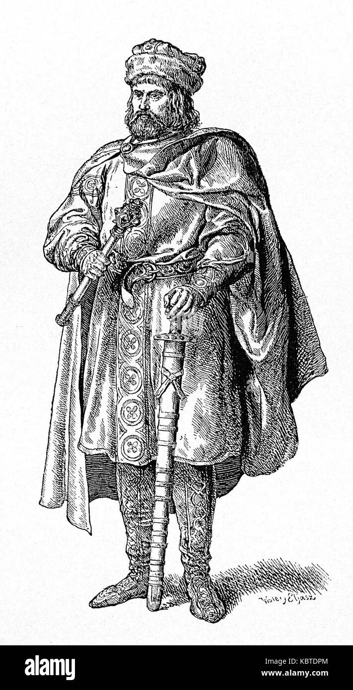 Ein Porträt von Ziemomysl, erstellt von Walery Eljasz Radzikowski, einem renommierten polnischen Maler und Fotografen. Das Bild zeigt ein historisches Motiv, das den Stil und die Technik von Radzikowski im 19. Jahrhundert widerspiegelt. Stockfoto