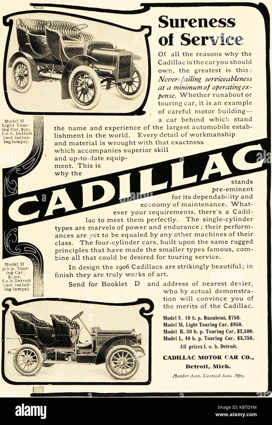 1906 Cadillac ad Stockfoto