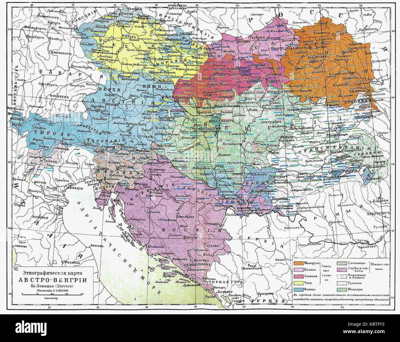 Österreich Ungarn ethnische Karte Stockfoto