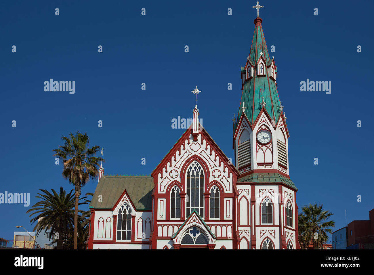 Historische Catedral de San Marcos in Arica, Chile. Die Kathedrale wurde von Gustave Eiffel entworfen und war in den 1870er Jahren konstruiert Stockfoto