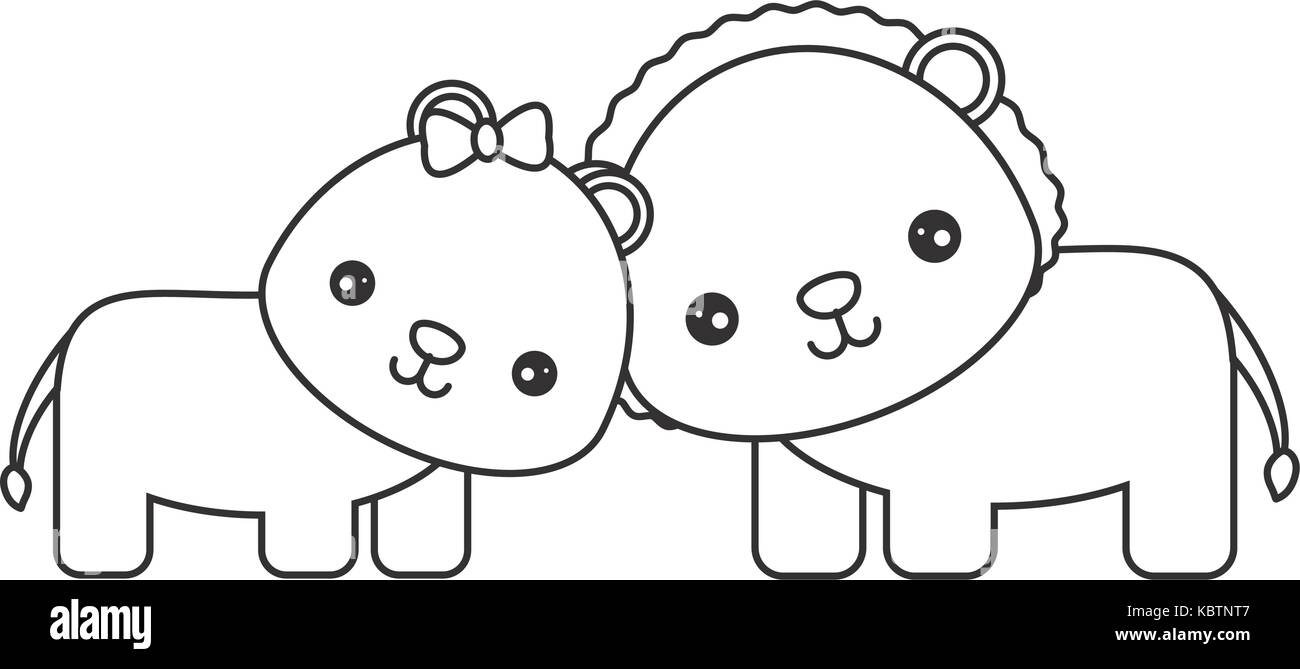 Nettes Paar von Lions Symbol auf weißem Hintergrund Vector Illustration Stock Vektor