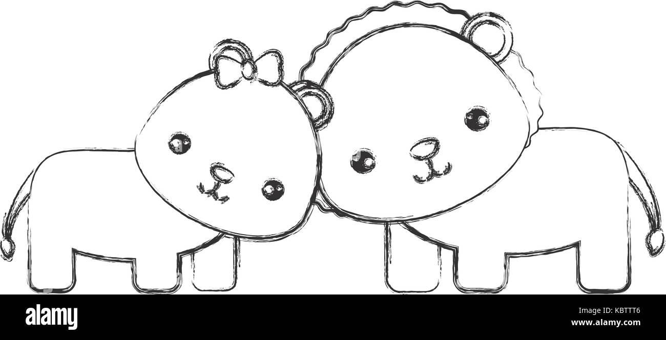 Nettes Paar von Lions Symbol auf weißem Hintergrund Vector Illustration Stock Vektor