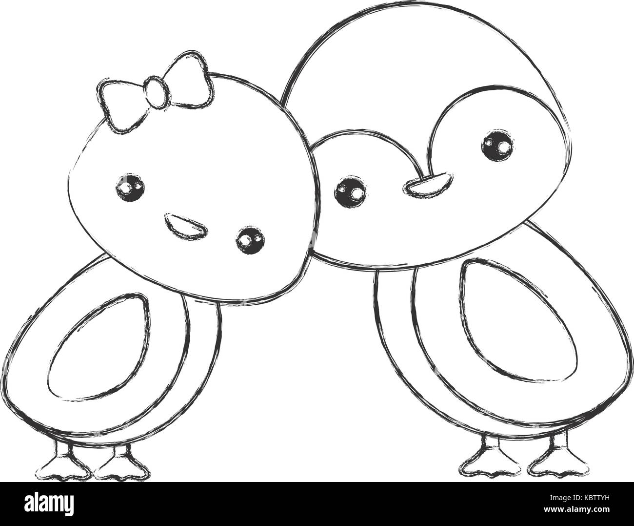 Nettes Paar der Pinguine Symbol auf weißem Hintergrund Vector Illustration Stock Vektor