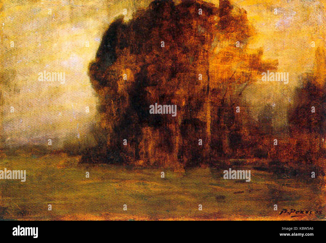 „Autunno“ (Herbst) von Bartolomeo Bezzi ist ein Gemälde, das die natürliche Schönheit der Herbstsaison widerspiegelt. Bezzi, ein italienischer Künstler, fängt die wechselnden Farben und die Atmosphäre des Herbstes auf eine Weise ein, die den jahreszeitlichen Übergang unterstreicht. Das Kunstwerk ist ein Beispiel für naturinspirierte Kunst aus dem frühen 20. Jahrhundert. Stockfoto