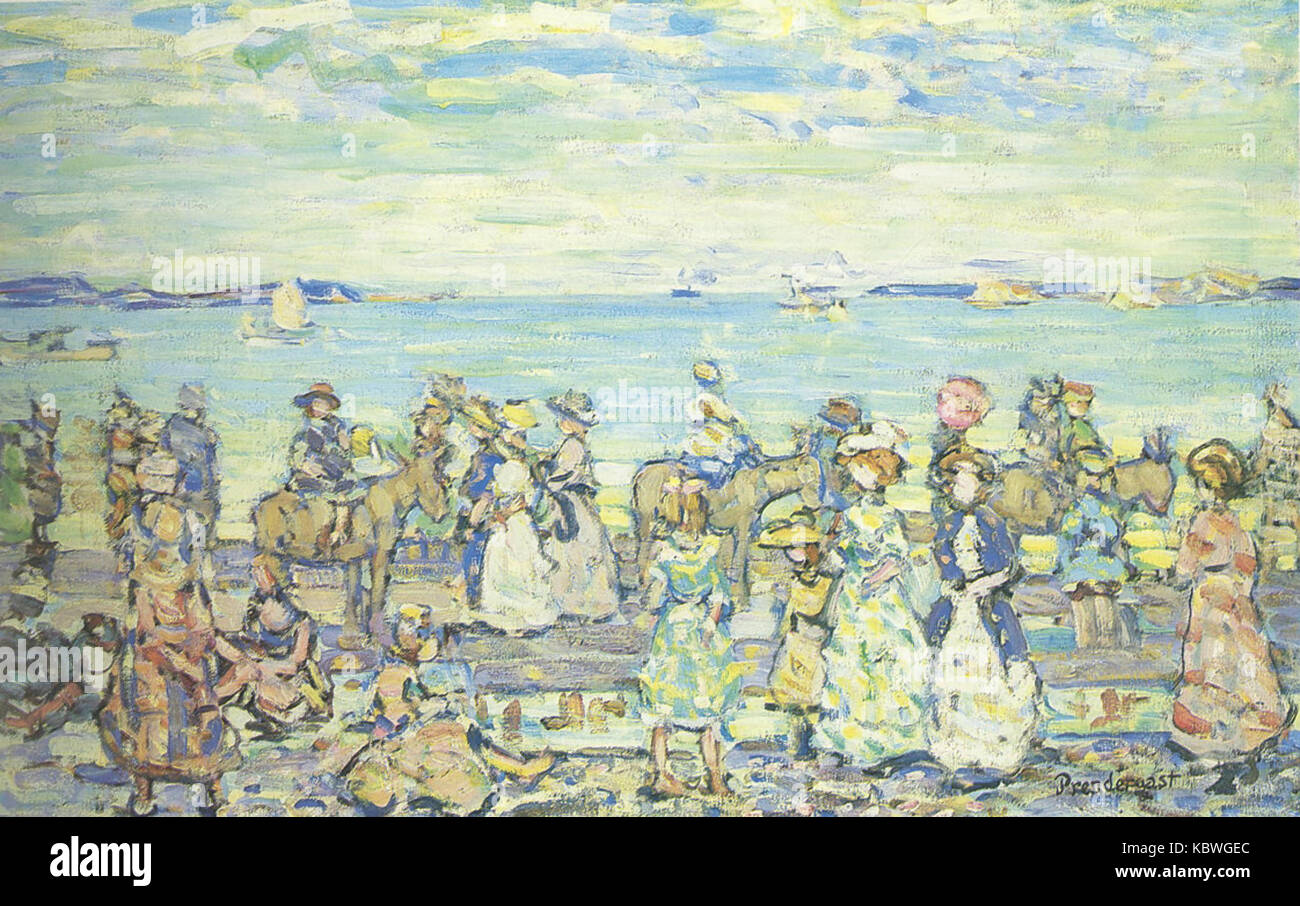 Maurice Prendergast’ Gemälde „Opal Sea“ (1903–1910) ist ein lebendiges Werk, das seinen unverwechselbaren Stil widerspiegelt und postimpressionistische Techniken mit einem Fokus auf Farbe und Licht verbindet. Stockfoto