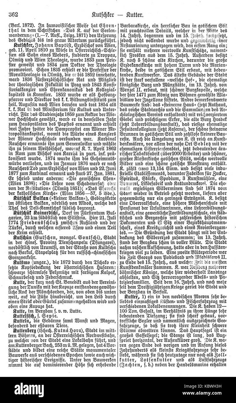 Eine Seite aus der Reihe Meyers b10, die sich möglicherweise auf ein Buch oder Dokument bezieht und spezifische historische, kulturelle oder geografische Informationen enthält. Stockfoto