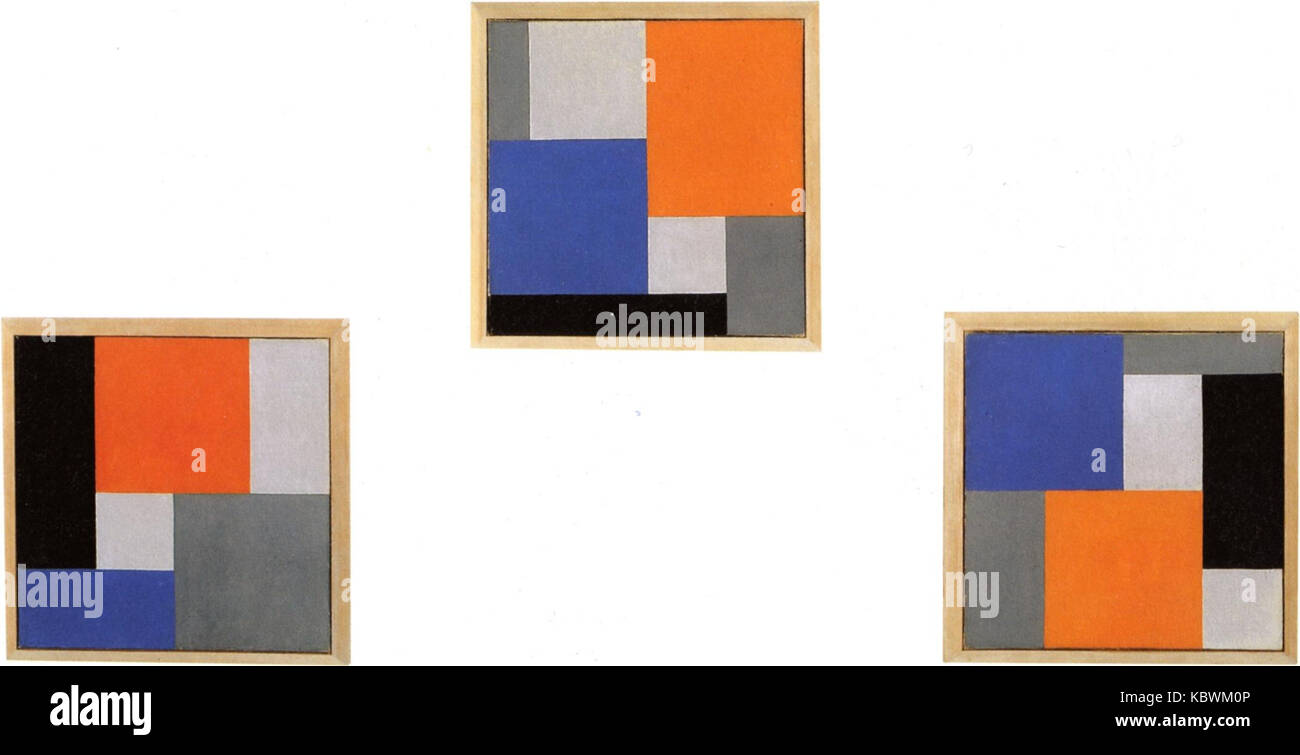 Theo van Doesburgs Komposition XVIII in drei Teilen ist ein bemerkenswertes Beispiel seiner abstrakten geometrischen Kunst, die durch strukturierte Formen und eine dynamische Komposition gekennzeichnet ist. Stockfoto