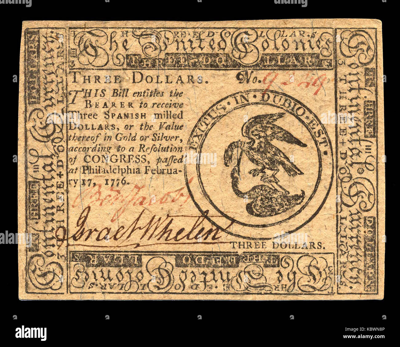 1776 Continental Währung Stockfoto