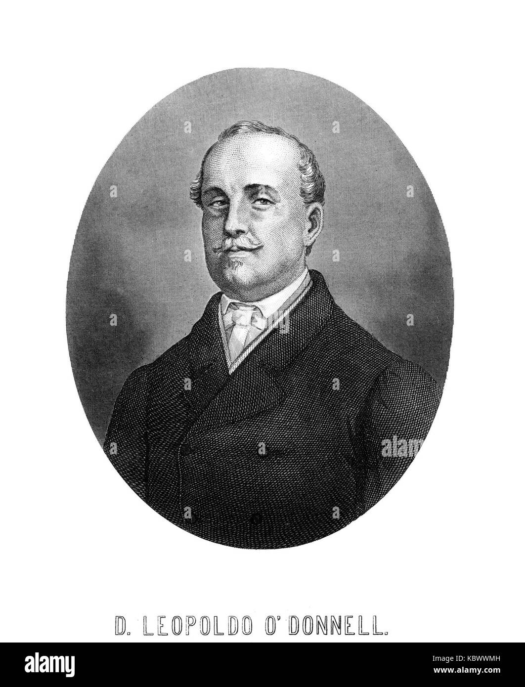 D. Leopoldo O’Donell war ein spanischer Militärführer und Staatsmann, der durch seine Rolle in der spanischen Politik des 19. Jahrhunderts bekannt war. Sein Bild spiegelt seine Beiträge zur militärischen und politischen Geschichte in Spanien wider. Stockfoto