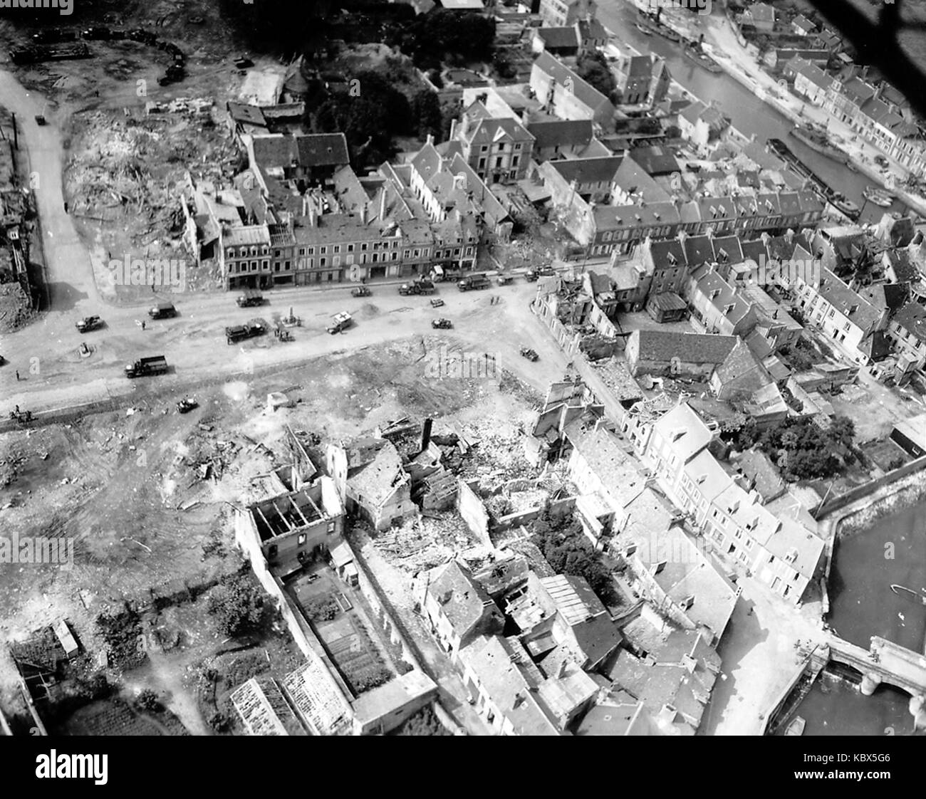 Luftaufnahmen der Alliierten Bombardierungen während des Zweiten Weltkrieges Stockfoto