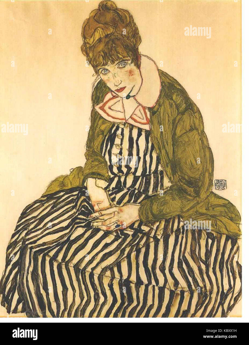 Schiele Edith Schiele in Gestreiftem APPLELOVE Sitzend 1915 Stockfoto Schiele Edith Schiele in Gestreiftem APPLELOVE Sitzend 1915 Stockfoto