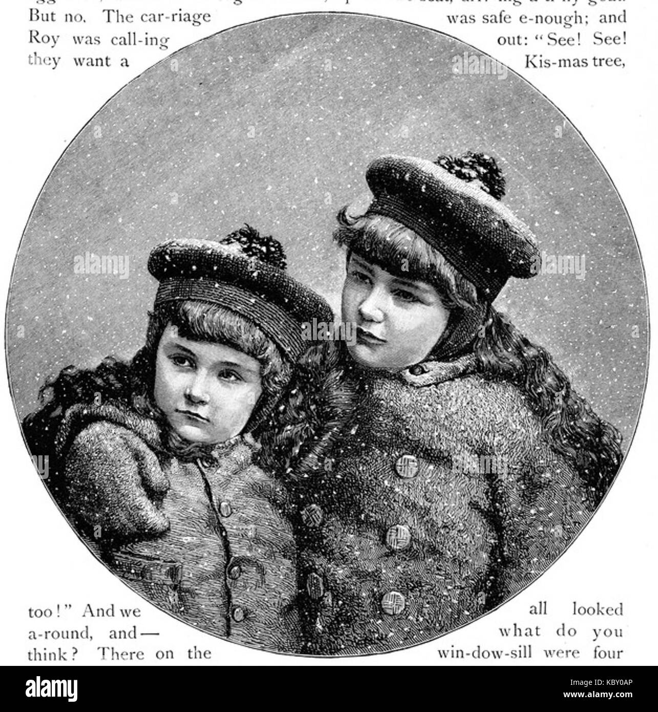 Schwestern im Schnee Zeichnung Stockfoto