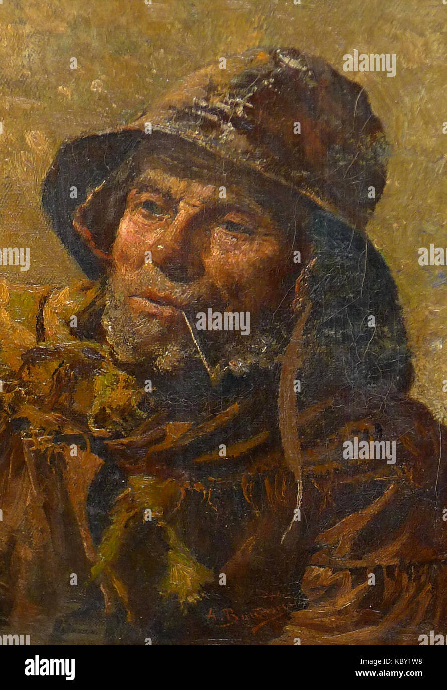 Dieses Porträt zeigt einen Fischer, der das Wesen dieser Beschäftigung in einem historischen oder künstlerischen Kontext einfängt. Das Bild kann die Kleidung, die Umgebung und den Lebensstil des Probanden hervorheben, der mit dem Angeln verbunden ist. Stockfoto