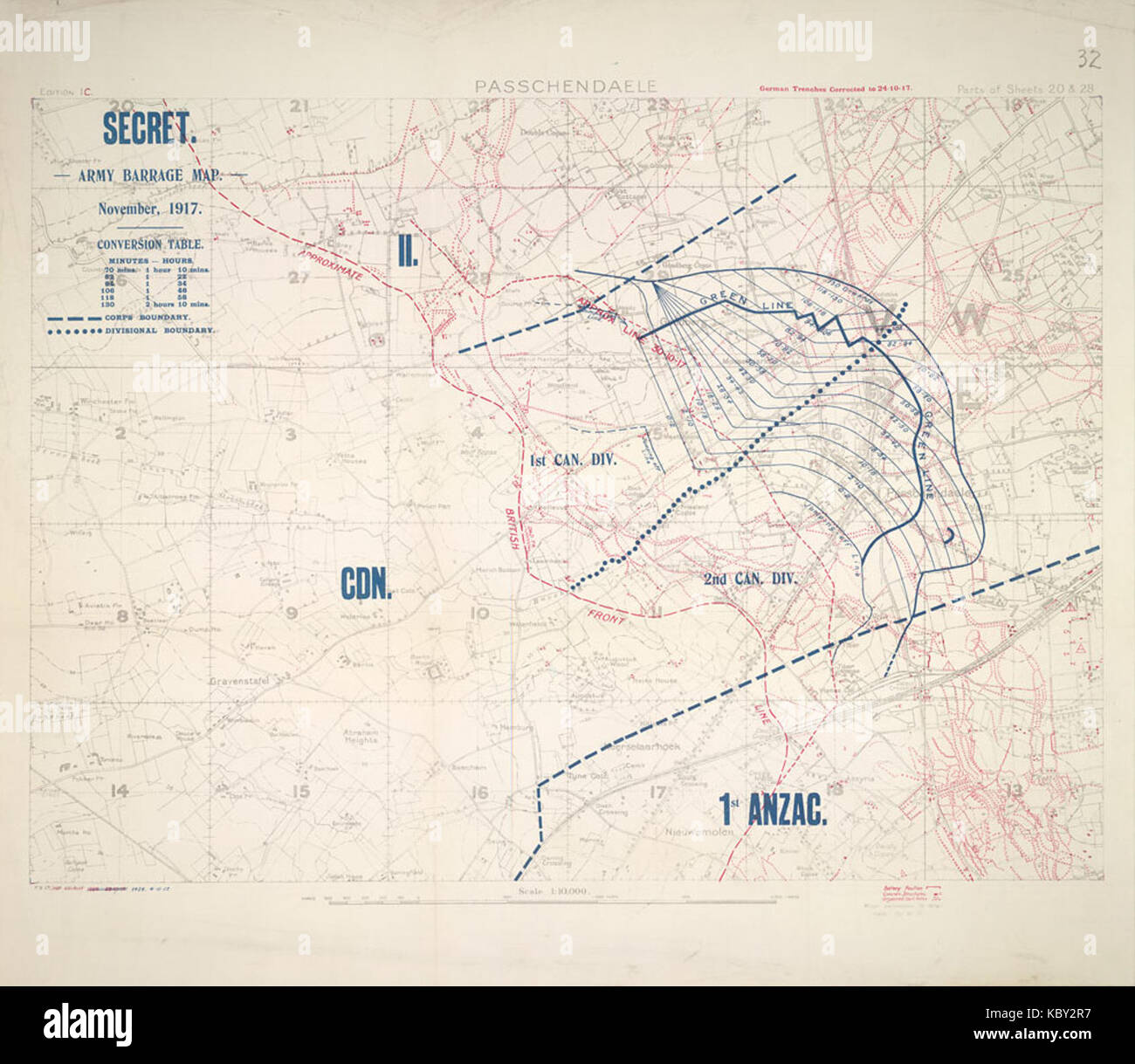Zweite Schlacht von Passchendaele dritte Stufe (Nov 6) Barrage Karte Stockfoto