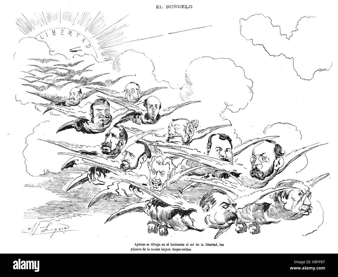 Dieses Zitat bedeutet: "Nur die Sonne der Freiheit wird vom Horizont gezogen, von Luque," und symbolisiert wahrscheinlich Hoffnung, Freiheit oder ein bedeutendes kulturelles oder historisches Ereignis in Luque, Paraguay. Stockfoto