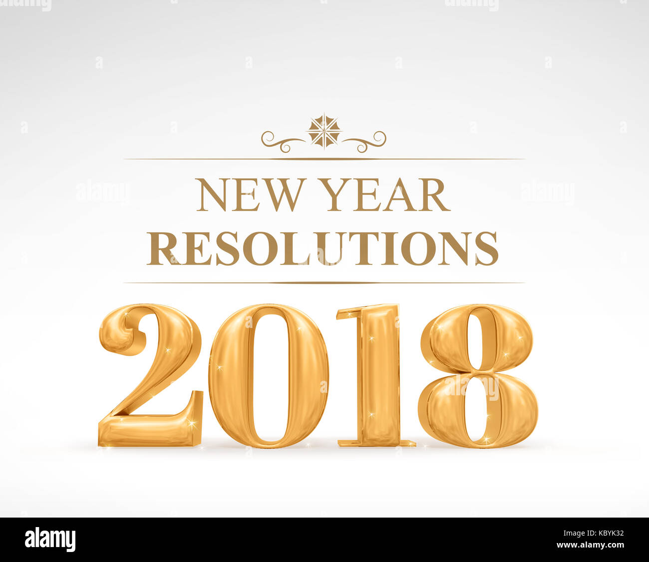 Goldene Farbe 2018 Vorsätze im Neuen Jahr (3D-Rendering) auf die weiße Studio Zimmer, Holiday Card, Business Vision Stockfoto