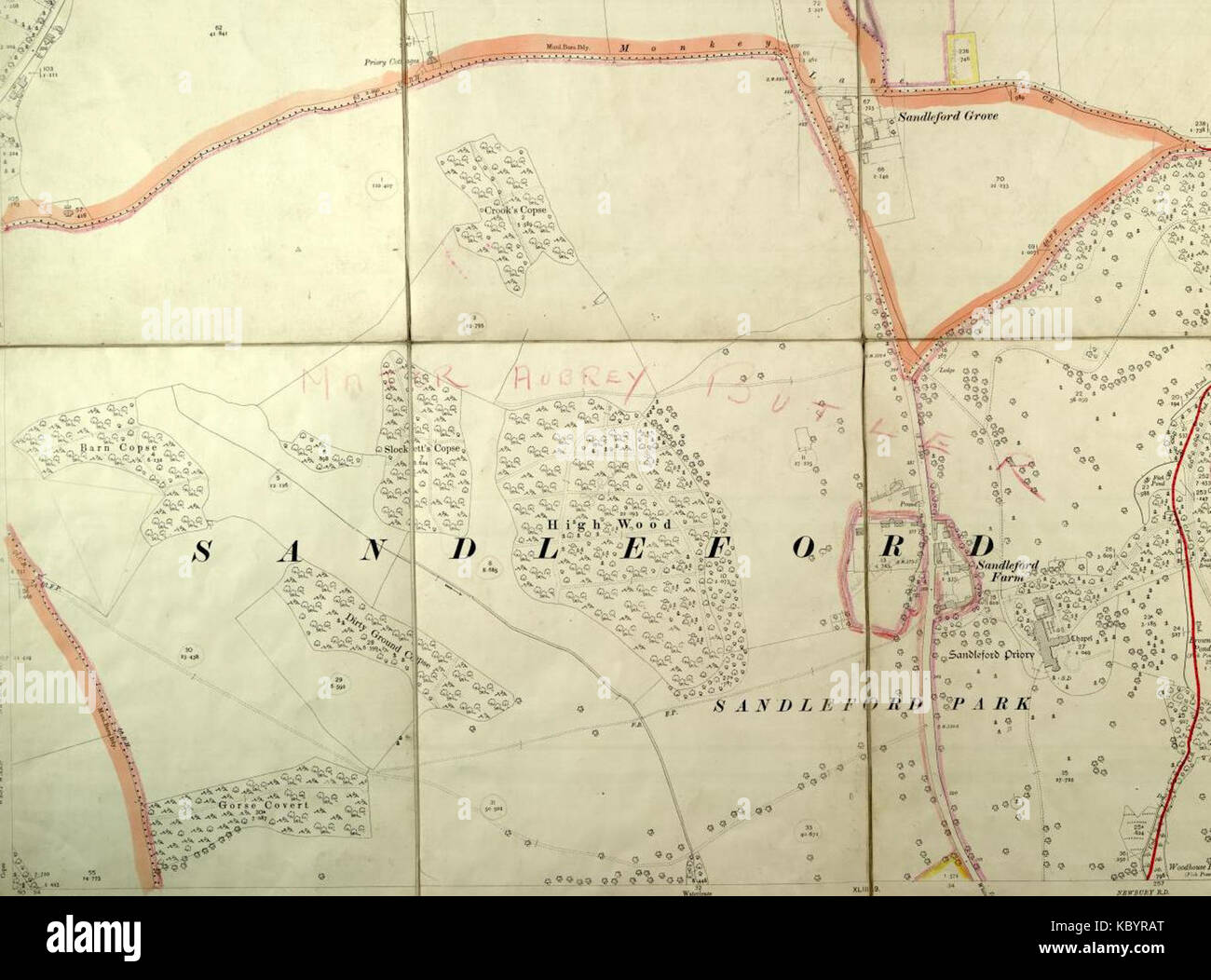 1911 Ordnance Survey Karte von Sandleford, Berkshire, Großbritannien Stockfoto