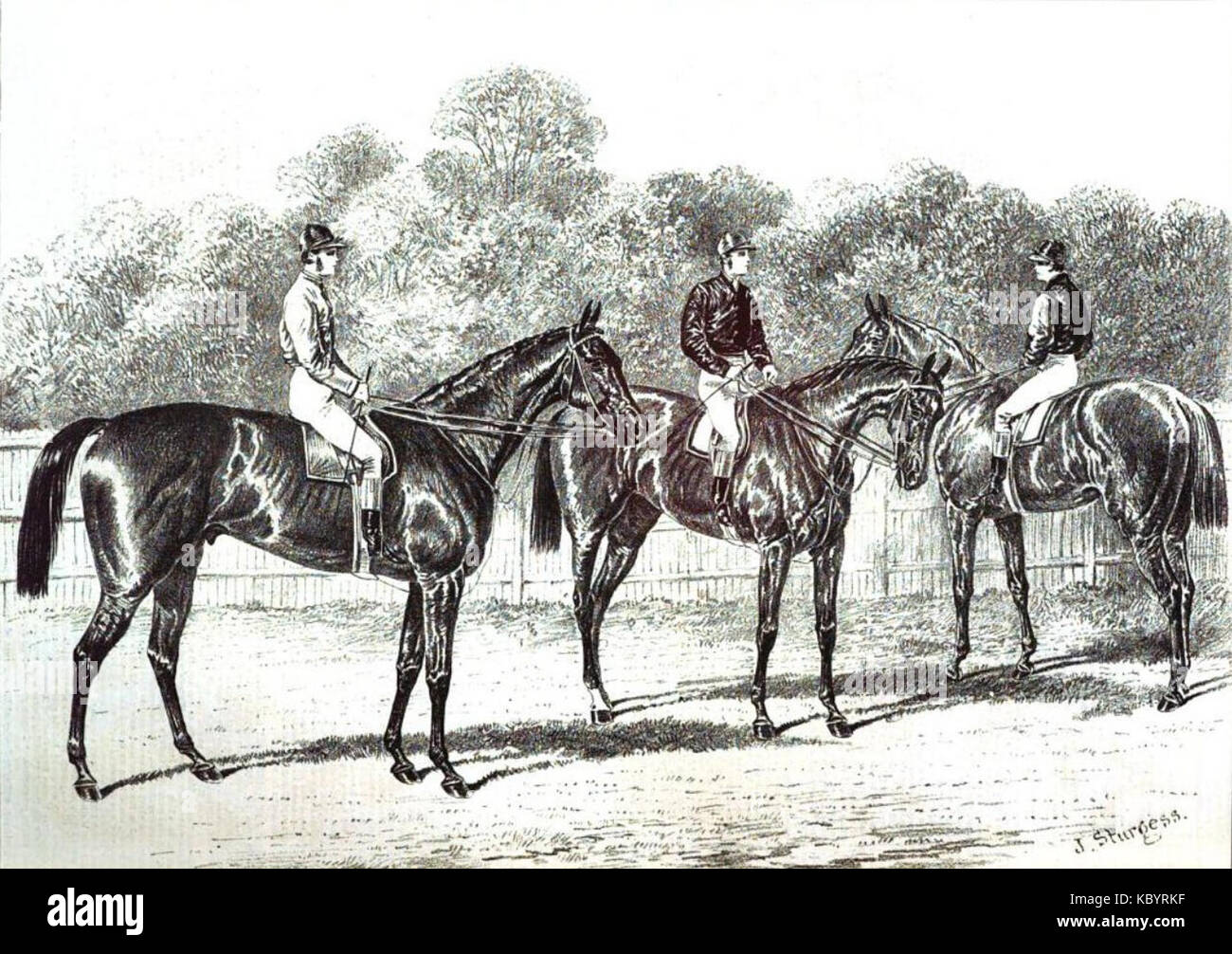Die Sieger des Epsom Derby and Oaks 1876 waren in der Geschichte des britischen Pferderennens bekannt, wobei beide Rennen hochkarätige Pferde und bedeutende Siege im Sport zeigten. Stockfoto