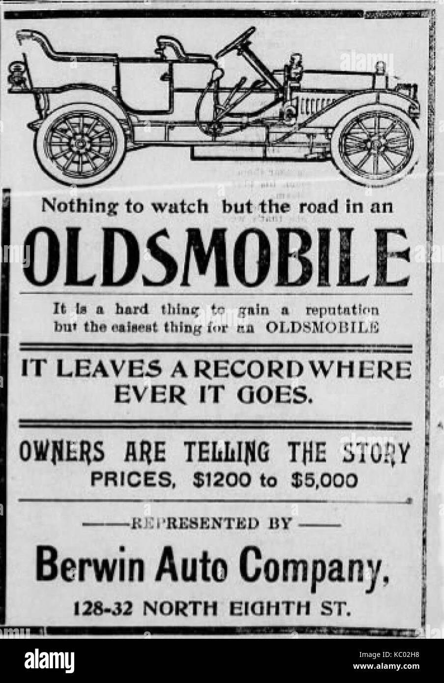 1909 Berwin Auto Firma Zeitung Anzeige Allentown PA Stockfoto