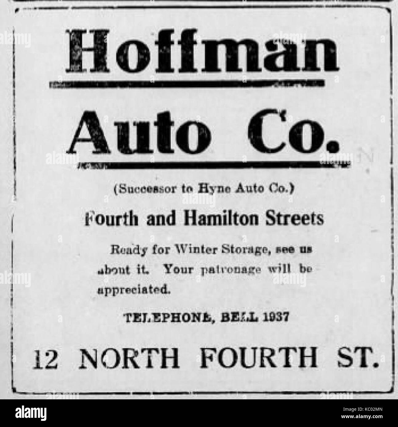 1918 Hoffman Auto Firma Zeitung Anzeige Allentown PA Stockfoto