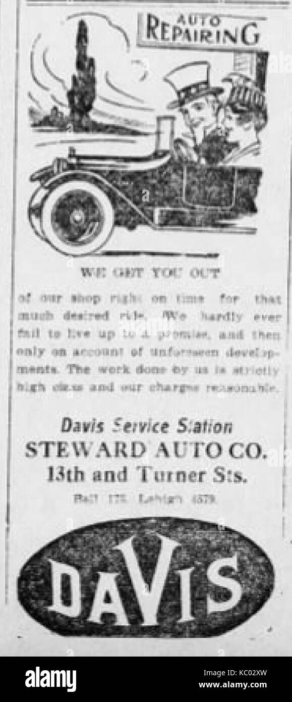 1916 Steward Auto Firma Zeitung Anzeige Allentown PA Stockfoto