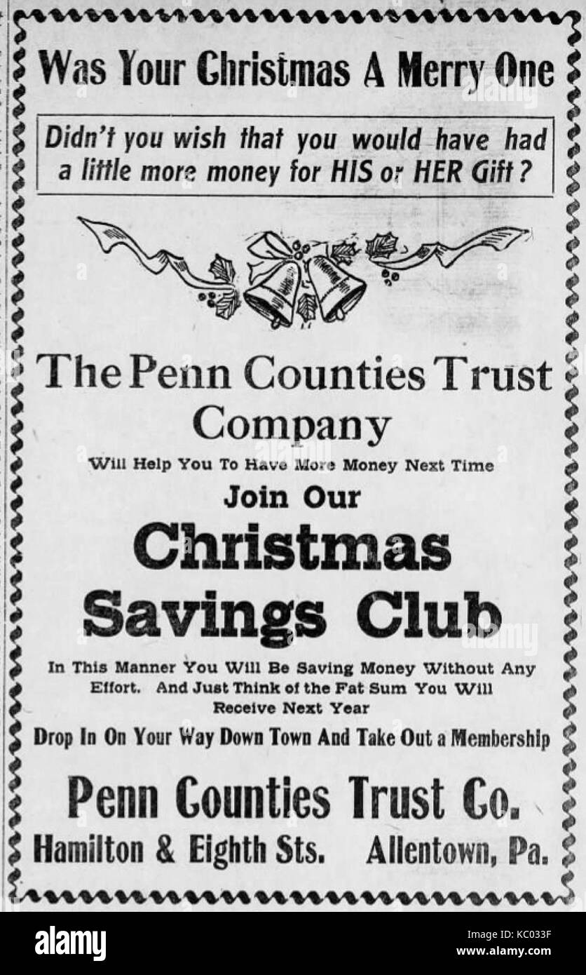 1917 Penn Grafschaften Treuhandgesellschaft Zeitung Anzeige 3 Allentown PA Stockfoto