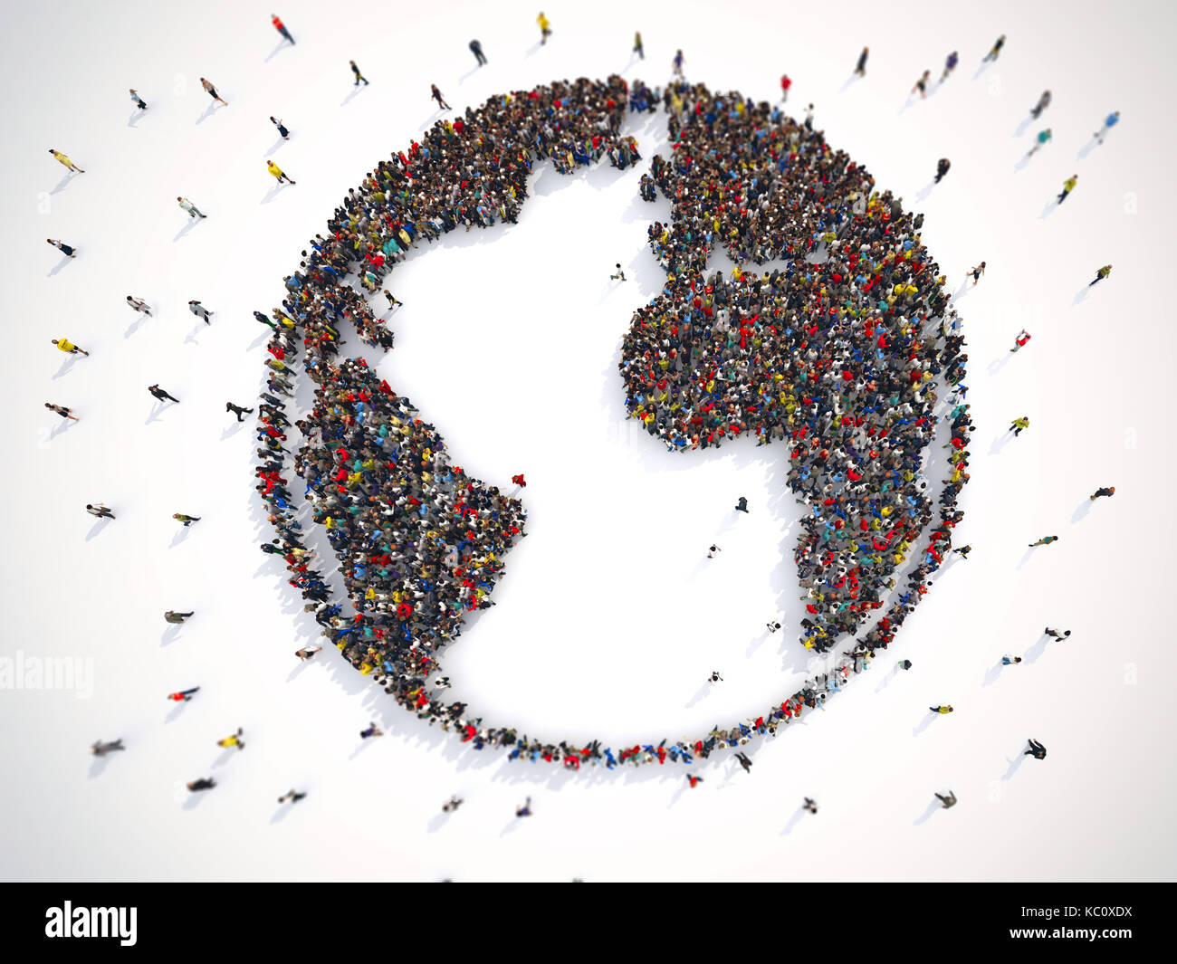 Viele Menschen rund um die Welt. 3D-Rendering Stockfoto